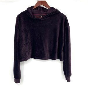 BBJ Los Angeles Cropped Velvet Hoodie Womens Sz Medium Purple Velour Long Sleeve